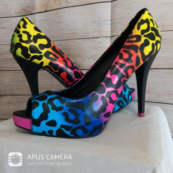 rainbow leopard print heels